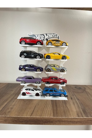 Hot Wheels Uyumlu 10 Araçlık Stand 1/64 Beyaz R3d-002-blk