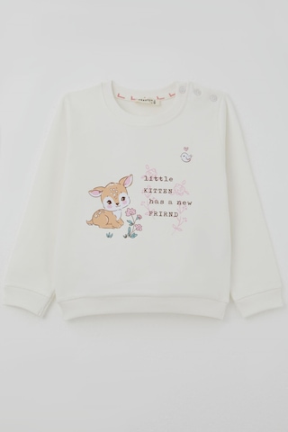 Breeze Kız Çocuk Sweatshirt Dostluk Temalı Sevimli Hayvancıklar Baskılı 1.5-5 Yaş , Ekru