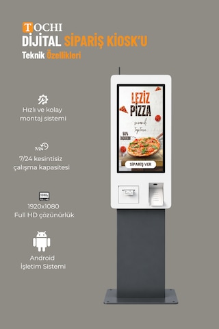 32 Inç Fhd Dokunmatik Ayaklı Self Servis Ödeme Ve Sipariş Kiosku Android 11