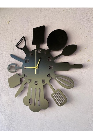 Aa Shop Ahşap Dekoratif Mutfak Desenli Sessiz Duvar Saati 50 CM Siyah