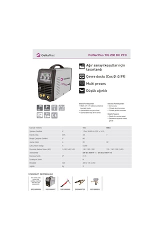 GeKaMac Power Plus Tıg 200 Pfc Dc Pulse Inverter Tıg Kaynak Makinesi