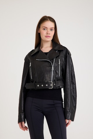 Fit Biker Kısa Bayan Deri Ceket Vb-17-bk-2426-23219 Siyah