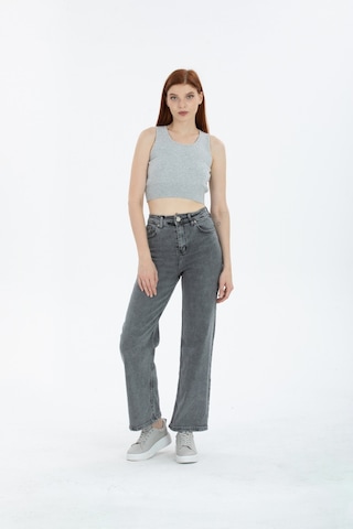 90's Kar Yıkama Kar Gri Likralı Süper Yüksek Bel Wide Leg Salaş Jeans Palazzo Pantolon Gri