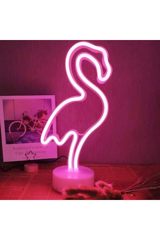 Dogusdeco Flamingo Neon Usb Kablo + Pilli Dekoratif Gece Lambası