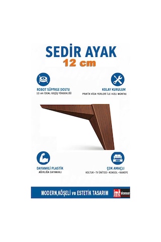 Sedir 12 Cm Ceviz Koltuk Baza Dolap Tv Ünitesi Yatak Odası Konsol Ayağı Ceviz