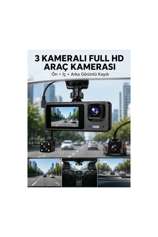 3 Kanallı Araç Dvr Ön + İç + Arka Kamera İle Tam Kapsama Yüksek Güvenlik - Stepco9664-7