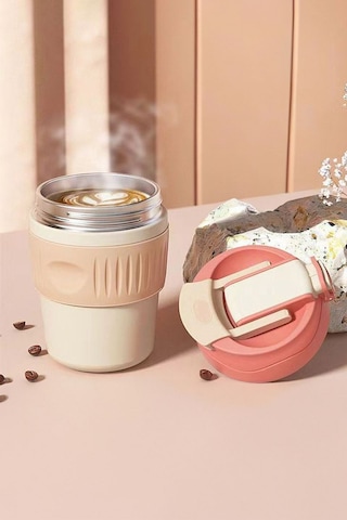 316 L Çelik Pembe 350 Ml Pipetli Soğuk Sıcak Kahve El Termos Mug Cin846pm Pembe