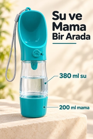 Mama Hazneli Taşınabilir Evcil Hayvan Suluğu Kilitlenebilir 380 Ml Seyahat Kabı Su Sızdırmaz