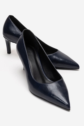 Luvishoes Velmıra Lacivert Cilt Kadın Topuklu Ayakkabı
