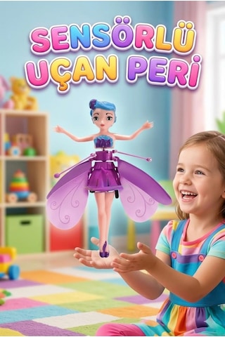 Uçan Peri Bebek Hareket Sensörlü Şarjlı Dazzle Colour Işıklandırmalı Uçan Mor Oyuncak Bebek