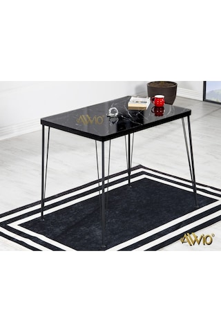 Avvio 60x90 Ezgi 2 Kişilik Yemek Masası Takımı-mutfak Masası Takımı-siyah Mermer Desenli Oval Kenar