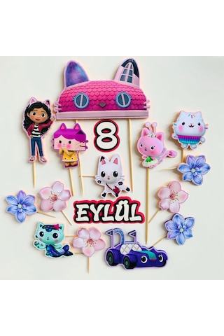 Gabby Temalı Doğum Günü Pasta Parti Süsü Seti Cake Topper