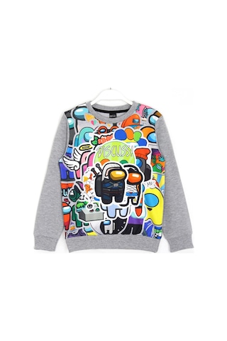 Among Us Dijital Baskı Erkek Çocuk Sweatshirt 5 - 14 Yaş Gri