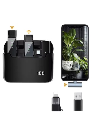 4 Mikrofonlu Iphone Ve Type-c Uyumlu Kablosuz Yaka Mikrofonu Şarj