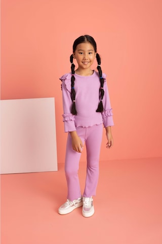 Luess Omuzu Ve Kolu Fırfırlı Likralı Kız Çocuk Takım - Lila