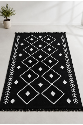 Kilim Paspas Çok Amaçlı Halı Makinede Yıkanabilir Toz Yapmaz Siyah