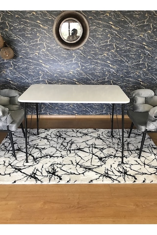Yirmi15 Metal Siyah Ayaklı 70x110 Cm White Eclipse Çalışma Masası- Beyaz Masa