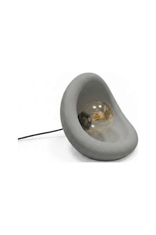 Modern Beton Dokulu Abajur Organik Oval Gece Lambası Masaüstü Komodin Lambası 25 Cm Gri