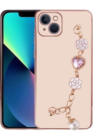 Apple Uyumlu iPhone 14 Kılıf El Tutamaçlı Kamera Korumalı Zore Taka Silikon Kapak Pembe