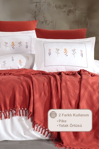 Elart Daisy Pike Yatak Örtüsü %100 Pamuk Püsküllü 220x240 Cm Tarçın