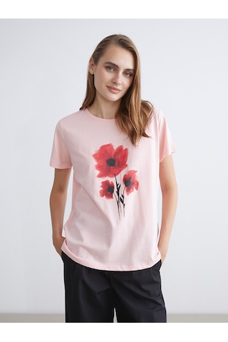 Lcwaıkıkı Classic Pembe Çiçekli %100 Pamuklu Kadın Tişört