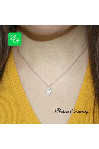 Mineli Nazar Boncuklu Fatmanın Eli Kolye Rose - Gold -  Gümüş