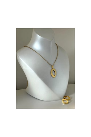 Lunarie O Harfi 14k Gold Çelik Oval Halka Kolye Küpe Takı Seti Altın