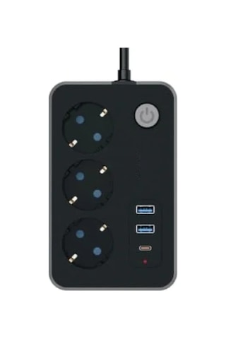 Akım Korumalı Uzatma Kablosu - 3 Priz, 2 Usb, 1 Type-c 0