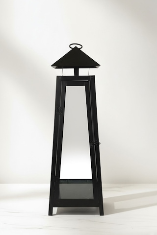 Eliza Metal Mumluk Şamdan - Askılı Cam Panelli Dekoratif 60 Cm Siyah Fener