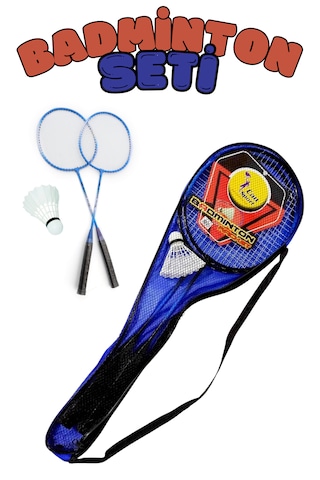 Çantalı Bedminton Seti 2 Raket 1 Top Badminton Seti Mavi Renk