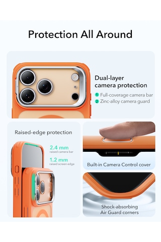 Esr Apple Uyumlu iPhone 17 Pro Max Hybrid Magsafe Standlı Kılıf - Kamera Kontrol Butonu - Turuncu Turuncu