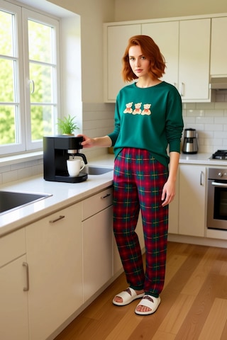 Frm Erkek Çocuk Ayıcık Detaylı Ekose Pijama Takımı Fonksiyonel Dayanı Yeşil