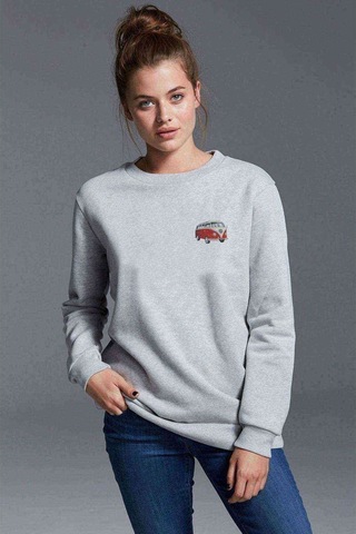 Araba Minibüs Kırmızı T2 Baskılı Gri Kadın Sweatshirt