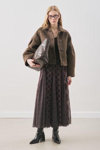 Ekose Desenli Şifon Etek Kahve Aw25etk00011-21 Kahve