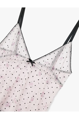 Koton Puantiyeli V Yaka Slim Fit Fiyonklu Tüllü Crop Pijama Üstü Pembe Desenli 7wlk90004mk