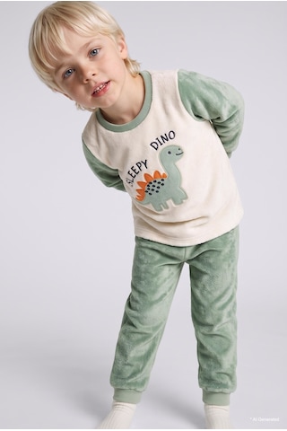 Defacto Dinozor Baskılı Pelüş 2li Pijama Takımı Erkek Bebek I2368a526cwkh434 Haki-kh434