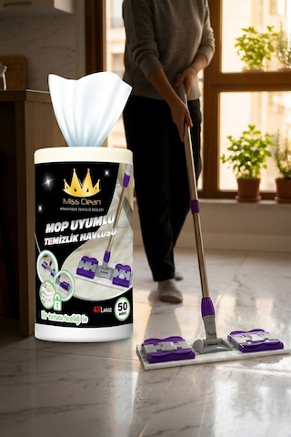 50 Yaprak 4xl Büyük Boy Mandallı Mop Uyumlu Islak Yer Temizlik Havlusu - Kullan At Bez Beyaz