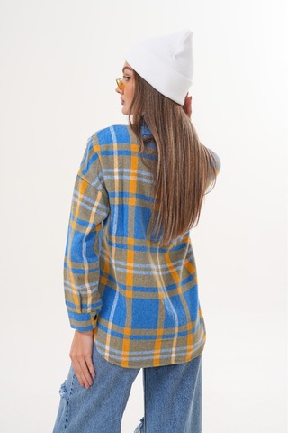 Kadın Desen Bloklu Oduncu Oversize Bol Ve Geniş Kalıp Casual Cepli Yakalı Ceket Gömlek Çok Renkli