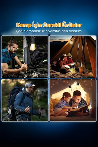 Volemi V-012 Taşınabilir Usb Şarjlı Led Ampul Outdoor Kamp Bahçe Lambası Askılı Kırılmaz Led Işık