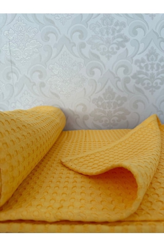 Premium %100 Pamuk Çift Kişilik Yazlık Pike, Yatak Örtüsü, Terletmez Kumaş Sarı Renk 240x200cm Sari