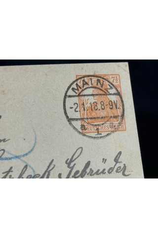 Antiye 1918 Yılından Almanya Germania 7 1/2 Pfennig Kendinden Pullu Post Kartı Postadan Geçmiş