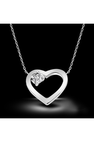 Kuyumcudukkani 3mm Zirconia Taşlı"kalp"kolye- 32106-w-w Beyaz