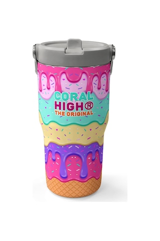 Coral High Dondurma Desenli Katlanır Ağızlıklı Çelik Termos 600 Ml 38907 Pembe