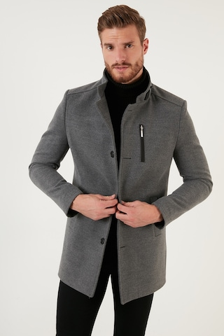 Buratti Slim Fit Düğmeli Dik Yaka Kaşe Erkek Kaban 5840099 Açık Gri