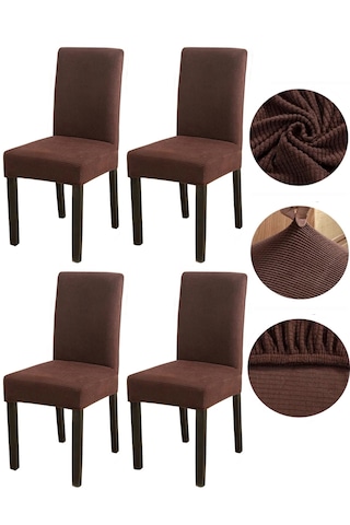 Bambu Nano Kumaş Likralı Lastikli Sandalye Kılıfı Yıkanabilir Esnek Sandalye Örtüsü 4 Lü Set Koyu Kahverengi