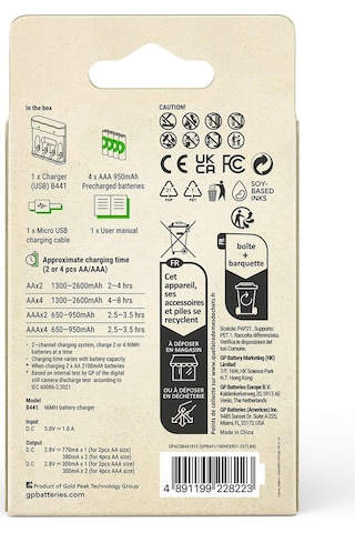 Gp B441-100hcer21-2gtlb4 950 Mah İnce Pilli Usb Şarj Cihazı 4 Lü