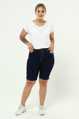Cedy Denim Kadın Büyük Beden Yüksek Bel Likralı Slimfit Jeans Şort-c606 001