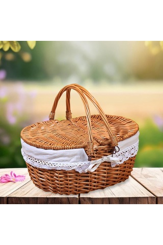 Homyl Piknik Sepeti Kırsal Pratik Hasır Depolama Park Açık Beyaz