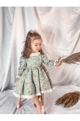 Magu Kız Çocuk Mint Çiçek Vintage Elbise karışık