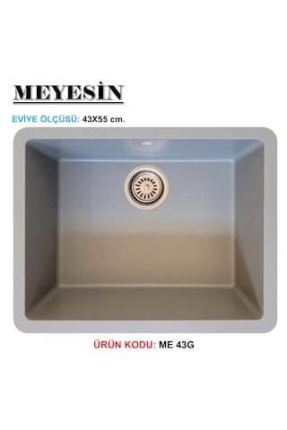 Meyesin ME-43G Tezgah Altı Granit Mutfak Eviyesi Gri 43 x 55 CM